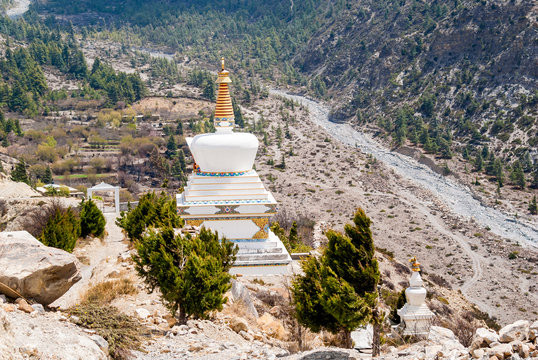 Picture of Buddhist stupa in Himalayan mountains.