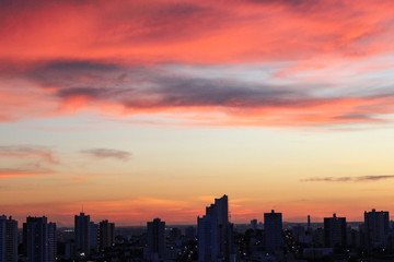 pink sunset over the city