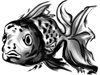 Illustration of abstract goldfish in ink wash painting style