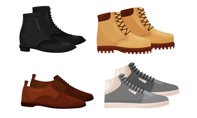 Male and Female Shoes Side View Vector Set. Casual and Formal Footwear