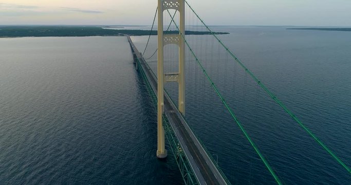 Mackinac Bridge Aerial 4k  at Dusk Northern Michigan Clip 6