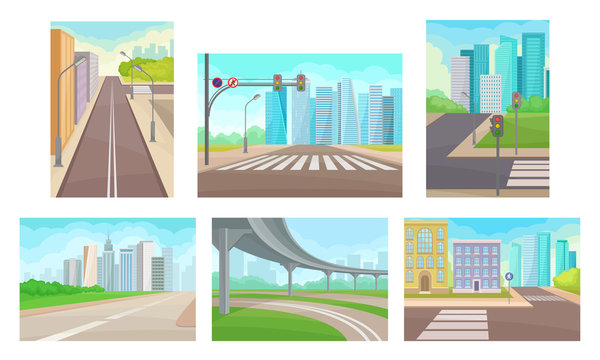 Urban Roads and Motorways Vector Illustrations Set