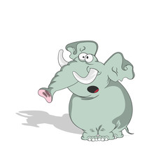 Cartoon funny elephant. Vector illustration on a white background with shadow.