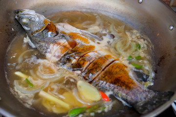 Cooking Steam Fish For Dinner.