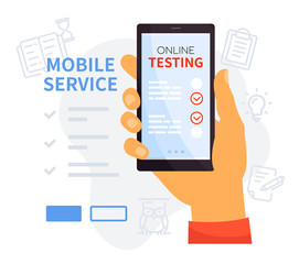 Online testing mobile service - colorful vector illustration