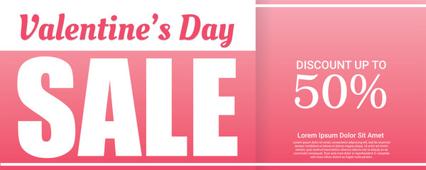 Simple valentines day sale banner with pink background. Vector. 
