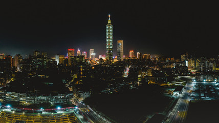 Naklejka premium Taipei, Taiwan - September 09, 2019 : Xinyi District at Taipei, Taiwan.The district is a prime shopping area in Taipei, anchored by a number of department stores and malls.