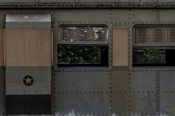 Vintage railroad container window without rusty and old color at station.