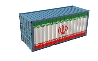 Shipping Container with Iran flag isolated on white - 3D Rendering
