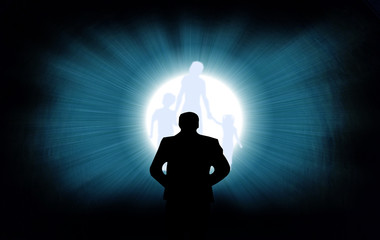 silhouette of man on black background with copy space for text