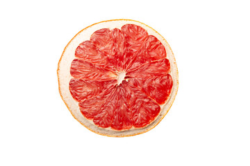 Slice of red dry grapefruit isolated on white background