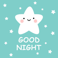 Obraz na płótnie Canvas Cute vector good night card with cartoon stars
