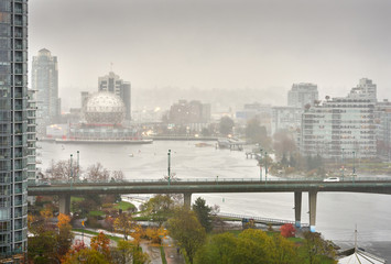Fototapeta premium Downtown Vancouver Heavy Rain. A rainy day in downtown Vancouver. British Columbia, Canada.