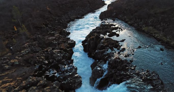 aerial shot of famous Iceland with its beautiful fascinating unique landscape, rivers, mountains, glaciers and waterfalls on a clear sunny day - great 4k shots for nature travel bloggers