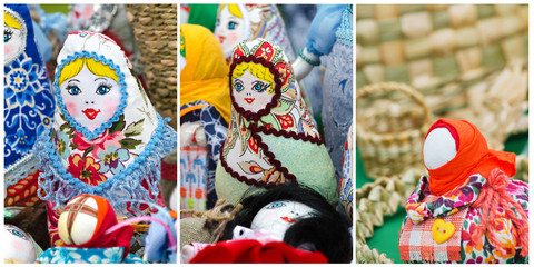 Trade at a holiday fair, a traditional doll-amulet. Collage
