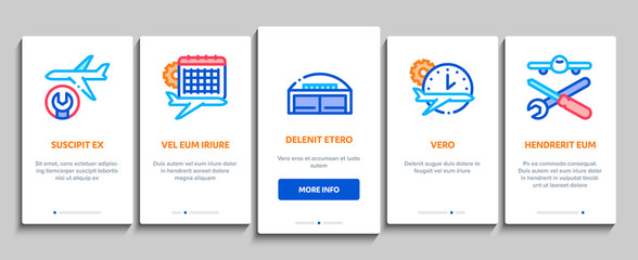 Aircraft Repair Tool Onboarding Mobile App Page Screen Vector. Aircraft Engine And Chassis, Helicopter And Airplane, Master And Hangar Concept Linear Pictograms. Color Contour Illustrations