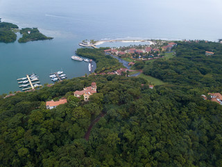 Fototapeta na wymiar Aerial view of the Parrot Bay area of Roatan, Honduras.