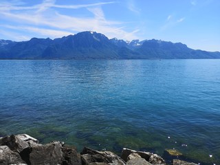 Beautiful view of the Geneva lake on a nice summer day