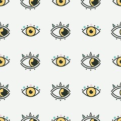Abstract outline eyes, eyelashes. Wide open. Minimalistic Look and Vision icons. Colored vector seamless pattern. Simple design. Trendy illustration. Background, wallpaper. Equal interval