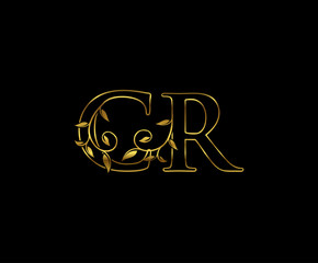 Golden C, R and CR Luxury Letter Logo Icon 