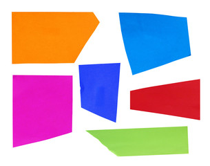 Set of torn colored paper texture on black background, copy space.