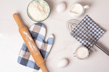 baking products on a white background top view