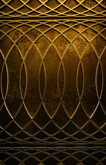 Abstract elegant art deco geometric ornamented dark gold textured glowing background. Trendy roaring 20's vertical backdrop texture.