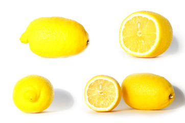 Close-up set of lemons isolated on white background, fruit photo