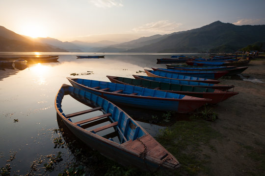 boats on a lake in Nepal