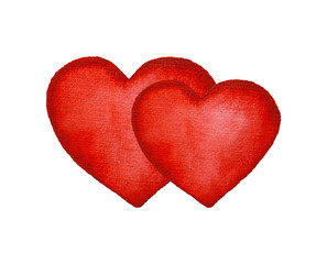 Fototapeta premium Two watercolor valentines day hearts isolated on white background