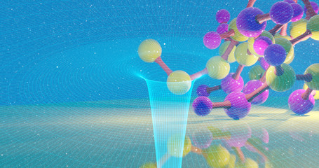 Physical model of molecules energy in quantum field nuclear energy 3d rendering 