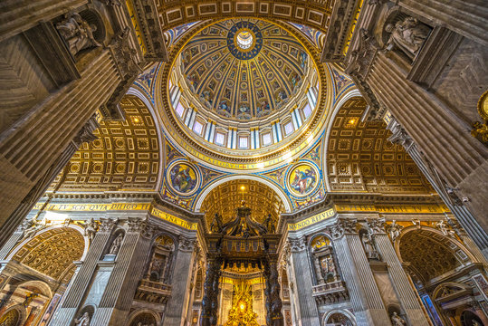 ROME, ITALY - NOVEMBER 3, 2015: Inside the Saint Peter basilica (San Pietro). St. Peter's Basilica is one of the main tourist attractions of Rome. Vatican city.
