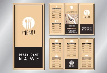 Fotobehang Vintage/ retro restaurant menu template - (starters, soups, main courses, pizza, desserts, drinks) - trifold brochure - 3 x DL (99x210 mm) © PX Media