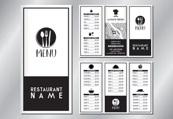 Fotobehang Vintage/ retro restaurant menu template - (starters, soups, main courses, pizza, desserts, drinks) - trifold brochure - 3 x DL (99x210 mm) © PX Media