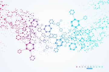 Science network pattern, connecting lines and dots. Technology hexagons structure or molecular connect elements.