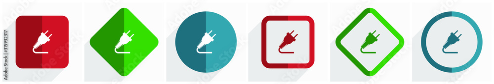 Poster Plug icon set, flat design vector illustration in 6 options for webdesign and mobile applications in eps 10