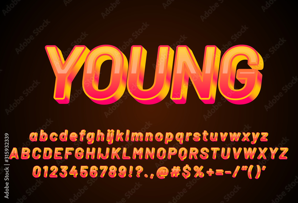 Fototapete Modern bold text effect with modern 3d design, gradient font complete set alphabet for game title or logo