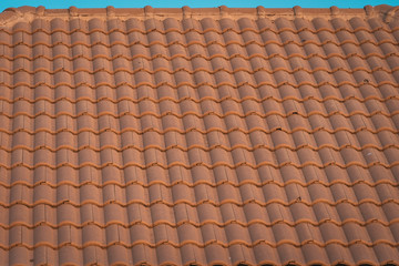 close up the roof tile in the orange color