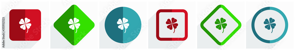 Aufkleber Four-leaf clover icon set, flat design vector illustration in 6 options for webdesign and mobile applications in eps 10