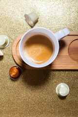 Fresh cup espresso coffee with milk Food concept