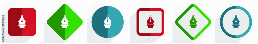 Poster pen icon set, flat design vector illustration in 6 options for webdesign and mobile applications in 