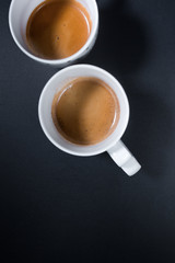 Fresh cup espresso coffee milk Food background