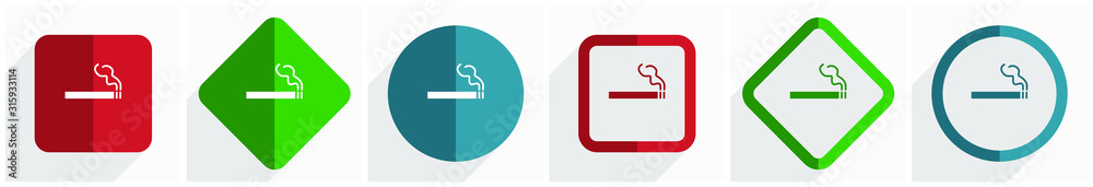 Fototapete cigarette icon set, flat design vector illustration in 6 options for webdesign and mobile applicatio