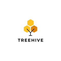 tree hive honey hexagon logo vector icon illustration