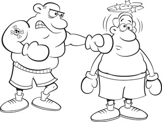 Black and white illustration of a boxer punching another boxer in a fight.