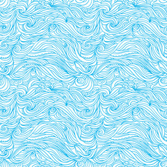 Seamless water pattern, hand-drawn waves vector, blue and white wave background, Eps 8