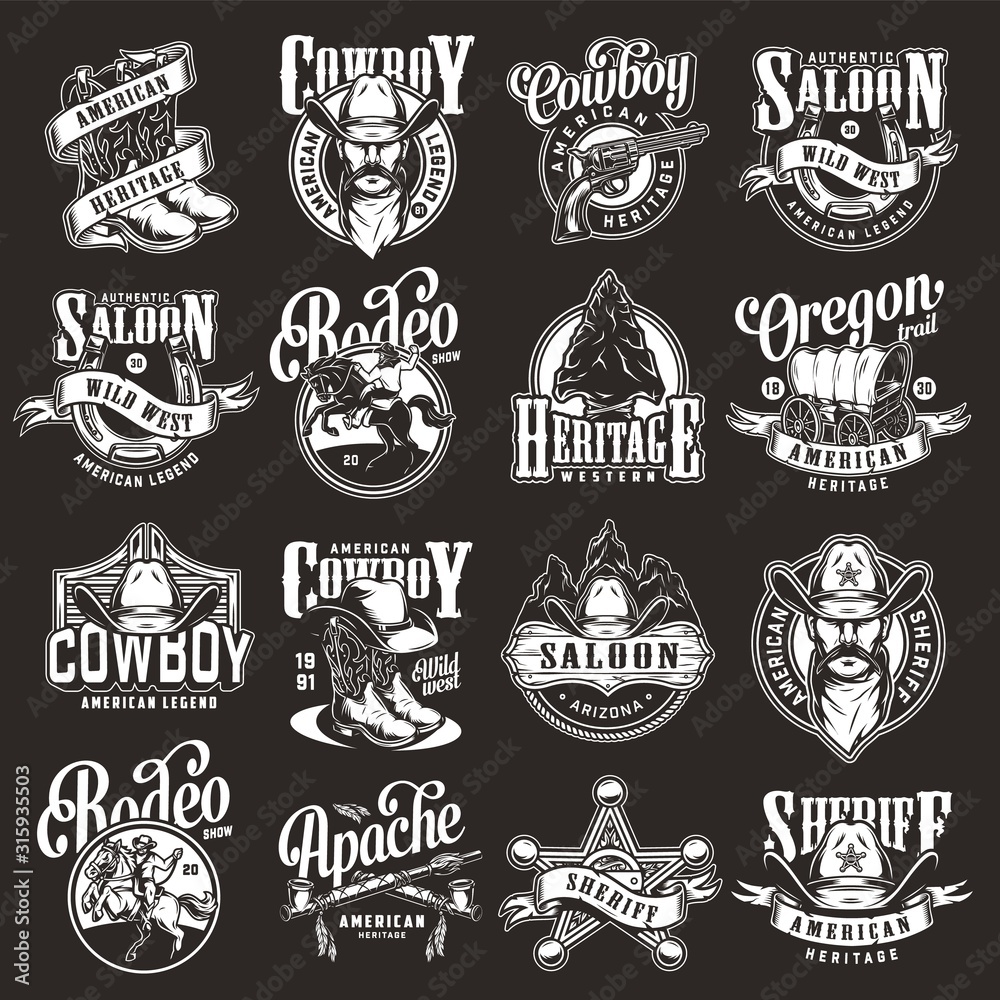 Sticker Vintage wild west labels set