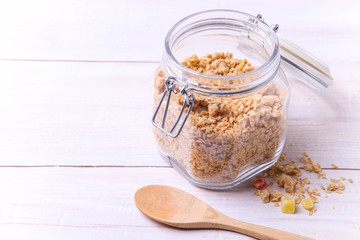 Granola in an open jar