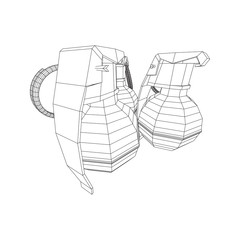 Hand bomb frag grenade wireframe low poly mesh vector illustration