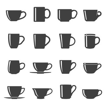 Cups black and white glyph icons set